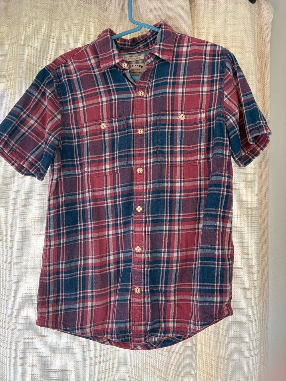 Fat Face Short-Sleeve Plaid Button-Down Shirt - Red & Blue